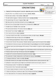 English Worksheet: Conjunctions (With Key)