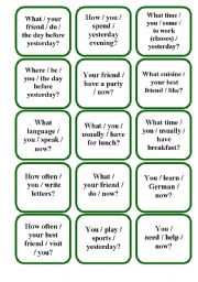 English Worksheet: Question Cards (Present Simple/Continuous, Past Simple) 2