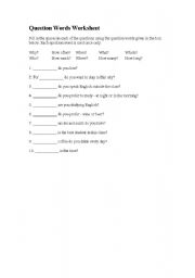 English Worksheet: Question Words Worksheet
