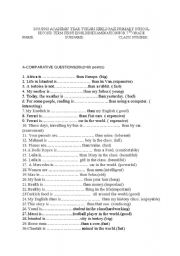 English Worksheet:  Comparatives,Exam for primary school students,Vocabulary