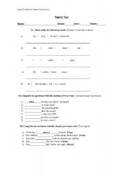 English worksheet: Present and past simple test