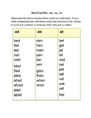 English worksheet: word family