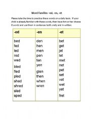 English Worksheet: word family