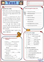 English Worksheet: Test for 6th graders