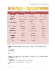 English Worksheet: Do, Go, Play, and --- Sports and Pastimes