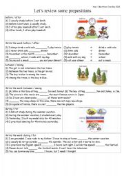 PREPOSITIONS review: before / after / between / among / during / for