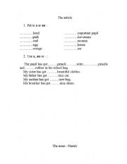 English worksheet: the, an, a, zero article