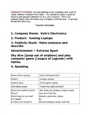 English worksheet: Publicity Stunt