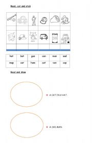 English Worksheet: Three letter words.matching word-drawing