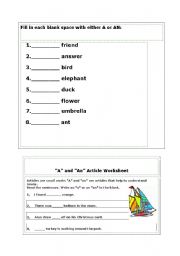 English worksheet: articles an/ a