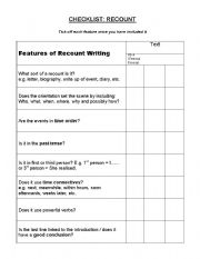 English worksheet: personal recount checklist