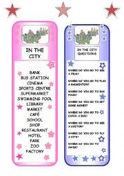 English Worksheet: In the city bookmarks