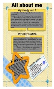 English Worksheet: ALL ABOUT ME- PERSONAL INFORMATION-FAVES-ROUTINES