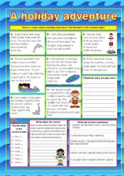 English Worksheet: A holiday adventure (KEY included)