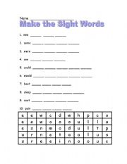 English worksheet: Sight Word Cut and Paste