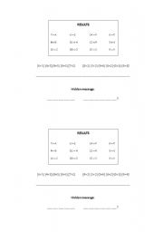 English worksheet: Hidden Message Math