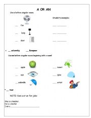 English worksheet: Using a /an