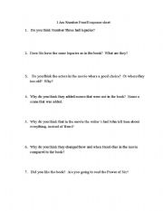 English Worksheet: I Am Number Four Response form