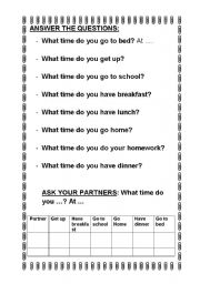 English Worksheet: Daily Routines Questions and Exchange Information Activity