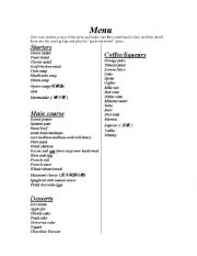 English Worksheet: menu