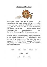 English Worksheet: Fable: the mouse and the lion