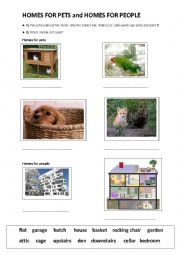 English worksheet: homes for pets and people