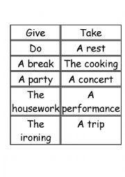 English worksheet: Collocations Cards - Give Take Do