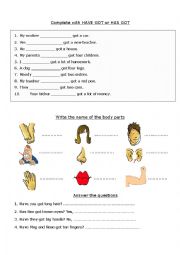English Worksheet: Revision - have got, has got. there is/are some /any