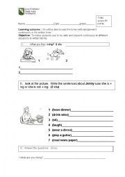 English Worksheet: grammar test including present continouos