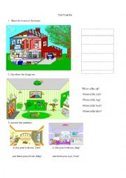 English Worksheet: Rooms and prepositions of place