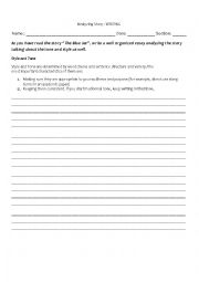 English worksheet: analyzing story Blue Jar