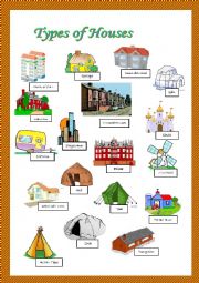 English Worksheet: Types of houses. Pictionary.