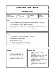English Worksheet: prepositions of place lesson plan