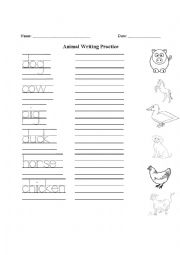 Farm Animal Handwriting Practice and Matching