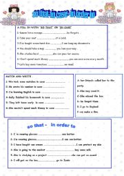 English Worksheet: so that/ in case/ in order to
