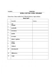English Worksheet: World History welcome word scramble