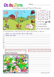English Worksheet: On the farm locations in colour and greyscale