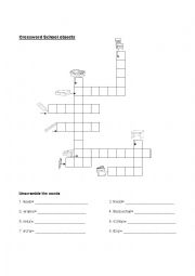 English Worksheet: crossword school objects
