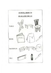 English Worksheet: School objects. Read and circle