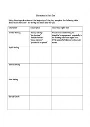 English Worksheet: An Inspector Calls Characters in Part One
