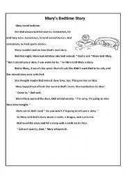 English Worksheet: Marys Bedtime Story