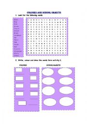 English Worksheet: Colours and school objects