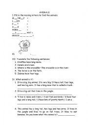 English Worksheet: animals