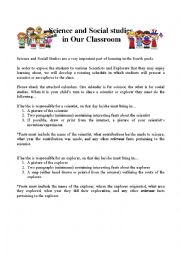 English Worksheet: Science and Social Studies in Our Classroom