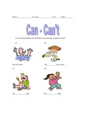 English Worksheet: Can-Cant