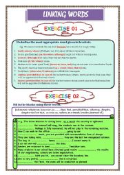 English Worksheet: LINKING WORDS Exercise 1 & 2  (Key included)