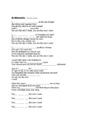 English Worksheet: Arithmetic - a song by Brooke Fraser