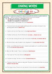 English Worksheet: LINKING WORDS     Exercise 03 (Key included)