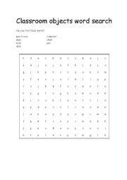 English Worksheet: Classroom objects wordsearch