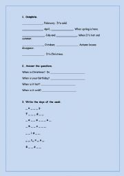 English Worksheet: Months, seasons and days.